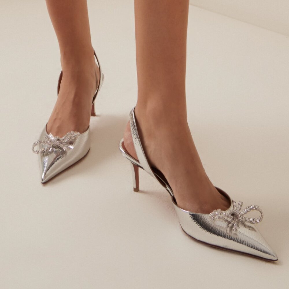 Net-a-Porter Amina Muaddi Rosie Metallic-Leather Slingback Pumps